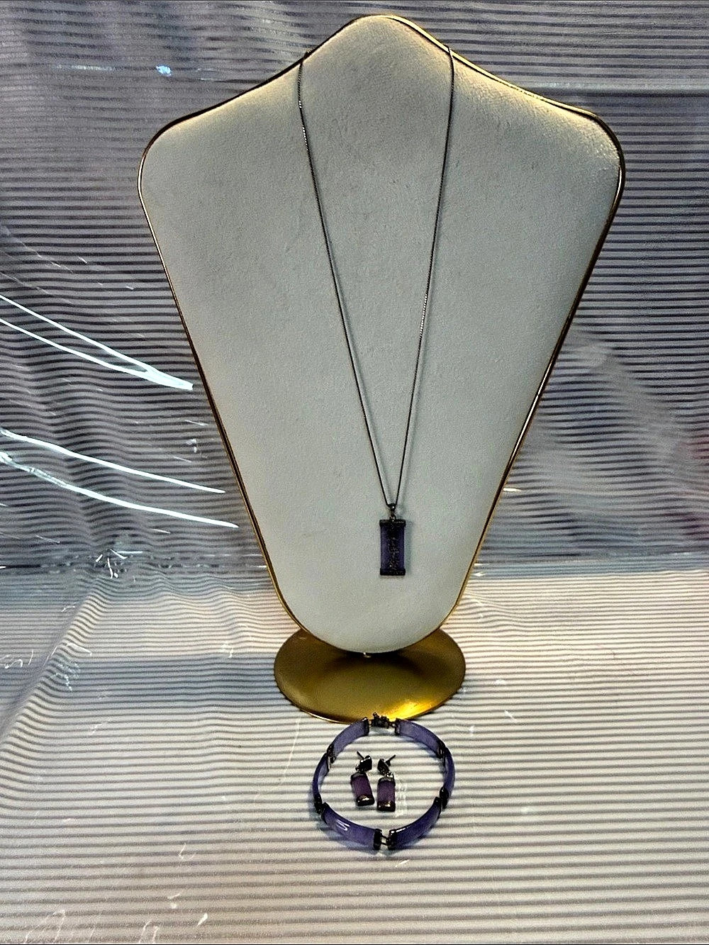 925 Italy Purple  Jadeite Pendant Jewelry Set